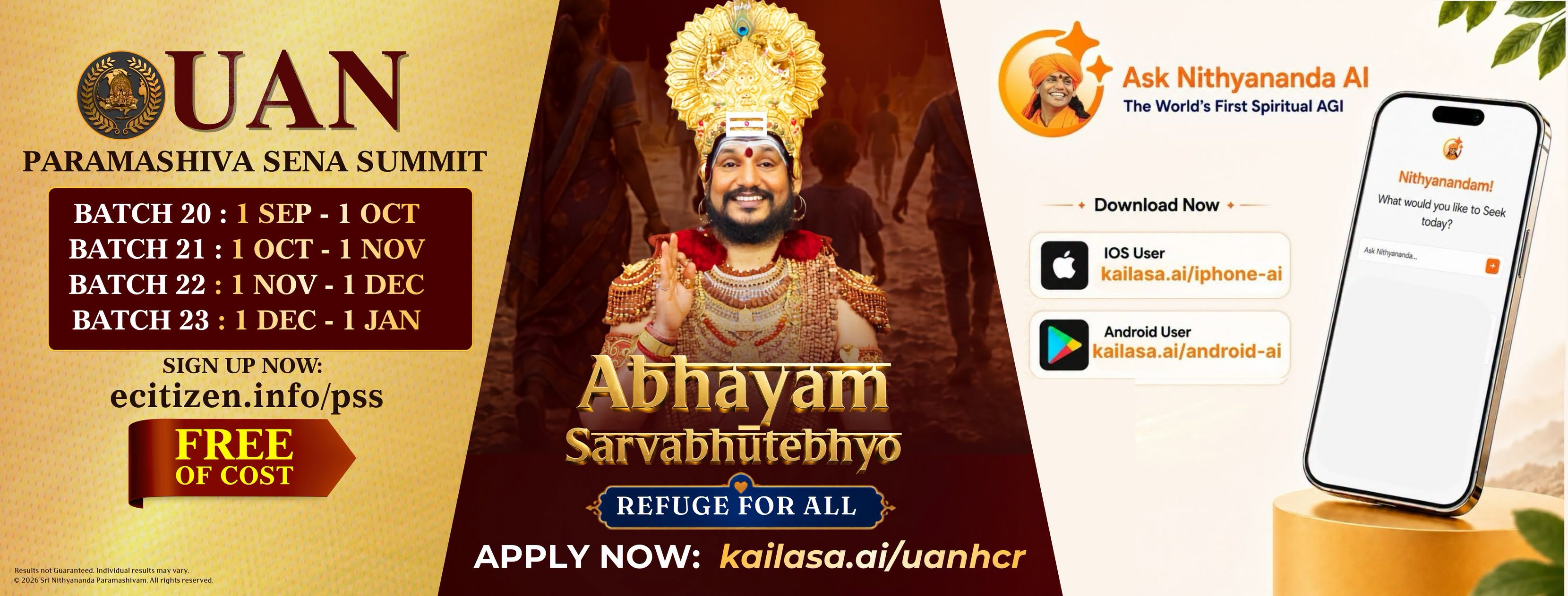 Featured KAILASA initiatives: UAN Paramashiva Sena Summit, Abhayam refuge for all, and Ask Nithyananda AI